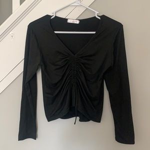Black Long Sleeved Ruched Front Top